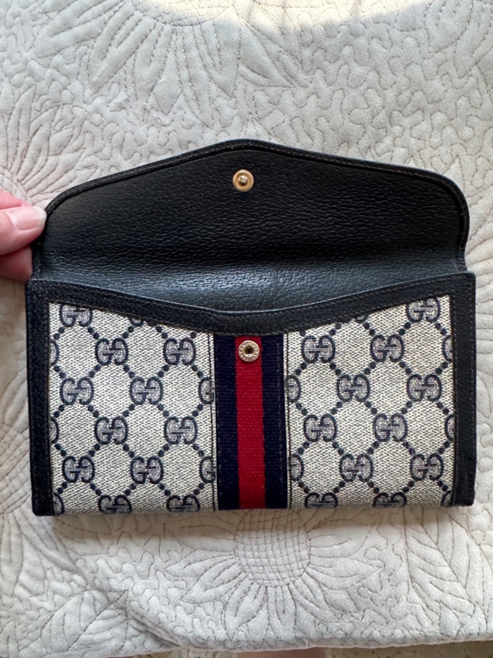 Gucci Blue and Red Monogram Continental Wallet with Gold Accent - Picture 5 of 10